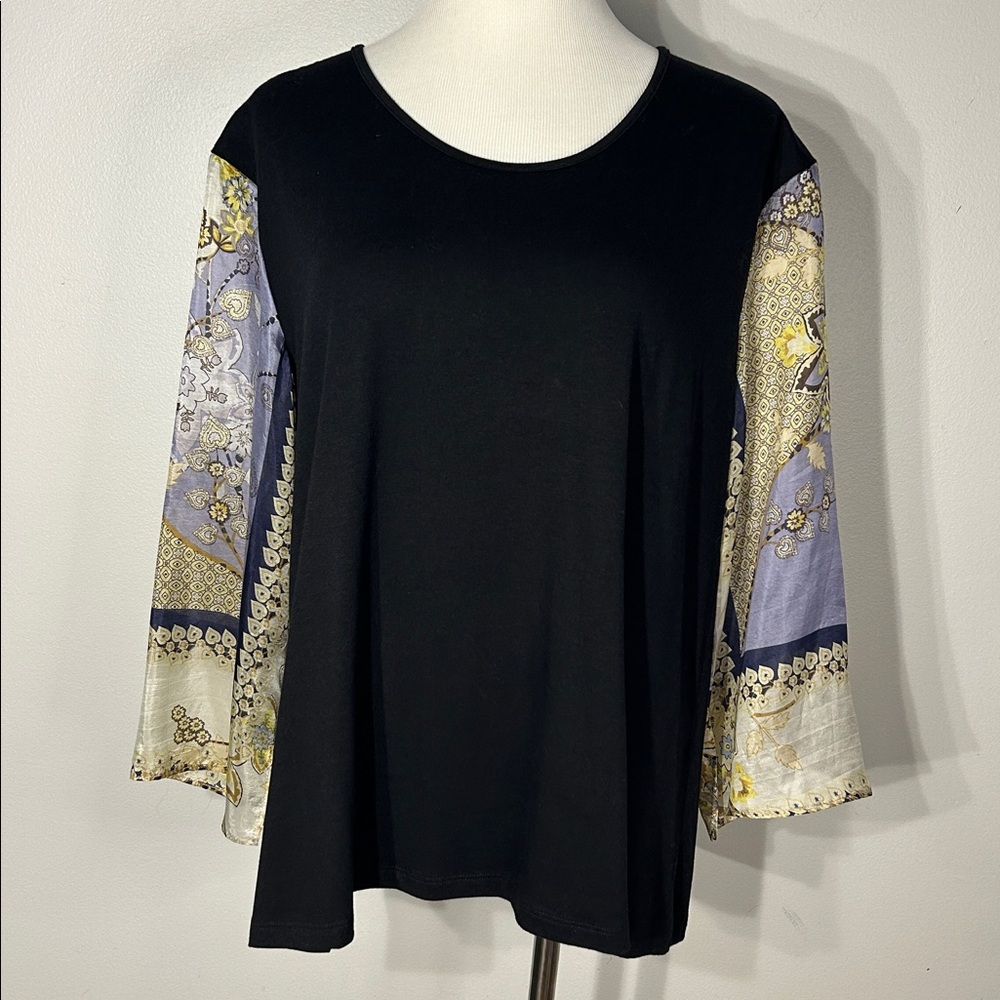 Johnny Was Calme Black Cotton Silk Sleeve Top sz L